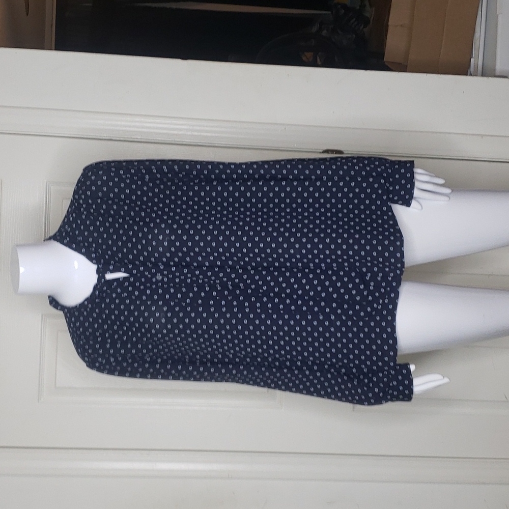 J. Crew Button Down Tie Neck Shirt Navy Blue Size Large